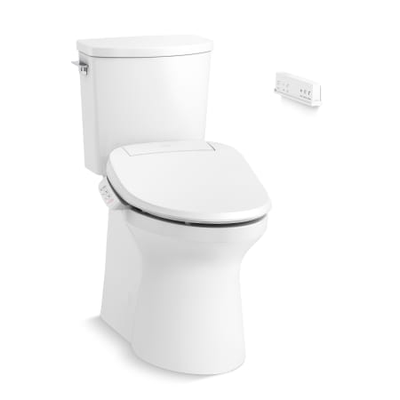 Kohler Irvine Two-Piece Comfort Height Elongated Toilet with Skirted Trapway - Includes PureWash E700 Elongated Bidet Seat with Remote Control White