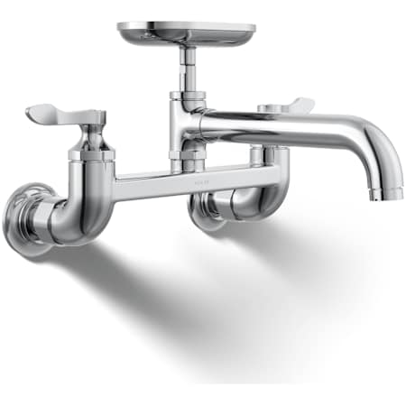 Kohler Clearwater 1.8 GPM Wall Mounted Widespread Bridge Kitchen Faucet - Includes Soap Dish Polished Chrome