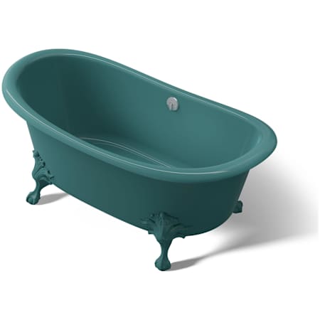 Kohler Artifacts 67" Clawfoot Cast Iron Soaking Tub with Center Drain and Overflow Teal