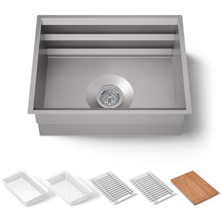 Kohler Prolific 23" Undermount Single Basin Stainless Steel Kitchen Sink with Basin Rack, Colander, and Cutting Board Stainless Steel