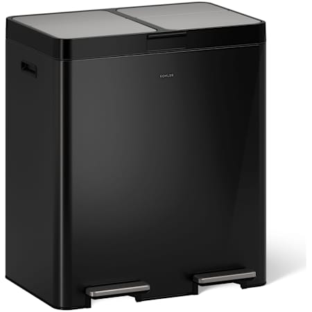 Kohler 82 Liter Plastic and Stainless Steel Dual Compartment Free Standing Bifold Lid Trash Can Black Stainless