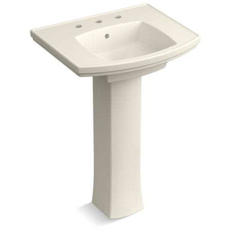 Kohler Kelston 24" Rectangular Vitreous China Pedestal Bathroom Sink with Overflow and 3 Faucet Holes at 8" Centers Biscuit