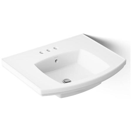 Kohler Kelston 24" Rectangular Vitreous China Pedestal Bathroom Sink with Overflow and 3 Faucet Holes at 4" Centers White