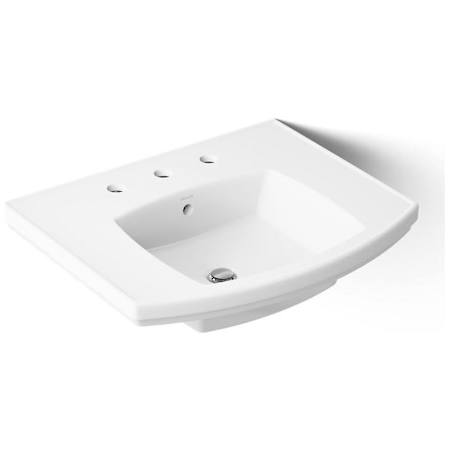 Kohler Kelston 24" Rectangular Vitreous China Pedestal Bathroom Sink with Overflow and 3 Faucet Holes at 8" Centers White
