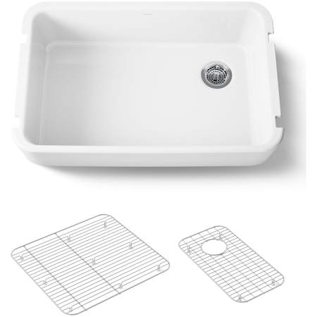 Kohler Ironridge 34" Undermount Single Basin Enameled Cast Iron Kitchen Sink with Basin Rack White