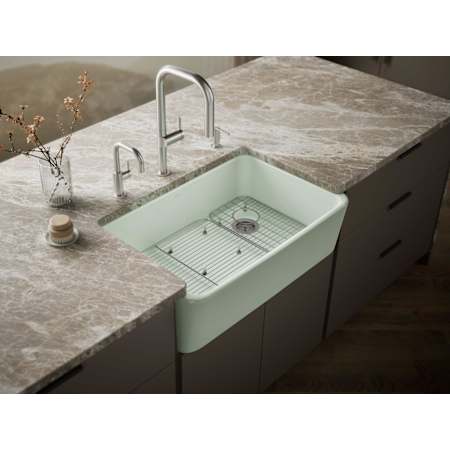 Kohler Ironridge 34" Undermount Single Basin Enameled Cast Iron Kitchen Sink with Basin Rack Aspen Green