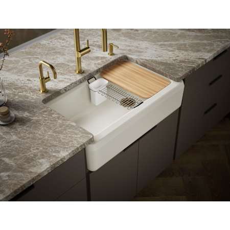 Kohler Riverby Undermount Single-Bowl Farmhouse Workstation Kitchen Sink with Tall Apron Front Biscuit