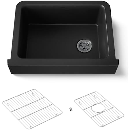 Kohler Cairn 29-3/4" Undermount Single Bowl Farmhouse Neoroc Composite Kitchen Sink with Two-Piece Sink Rack and Towel Hook Matte Black