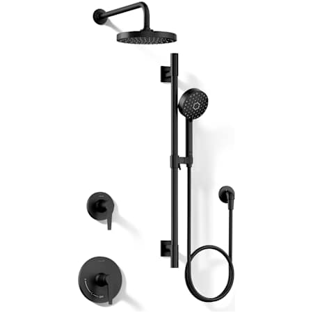 Kohler Awaken Pressure Balanced 2.5 GPM Shower System with Shower Head, Multi Function Hand Shower, Slide Bar, Wall Supply, Shower Arm, Hose, and Valve Trim Matte Black