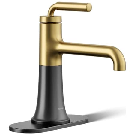 Kohler Tone 1 GPM Single Hole Bathroom Faucet Matte Black with Moderne Brass