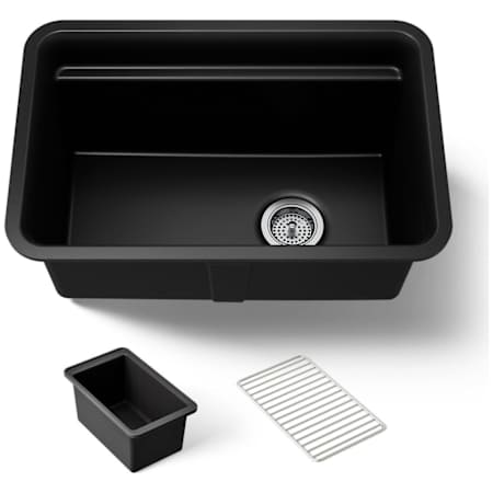 Kohler Cairn 27-1/2" Undermount Single Bowl Neoroc Granite Composite Utility Sink with Wash Bin and Utility Rack Matte Black
