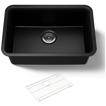 Kohler Cairn 27-1/2" Undermount Single Bowl Neoroc Granite Composite Kitchen Sink with Bottom Sink Rack Matte Black