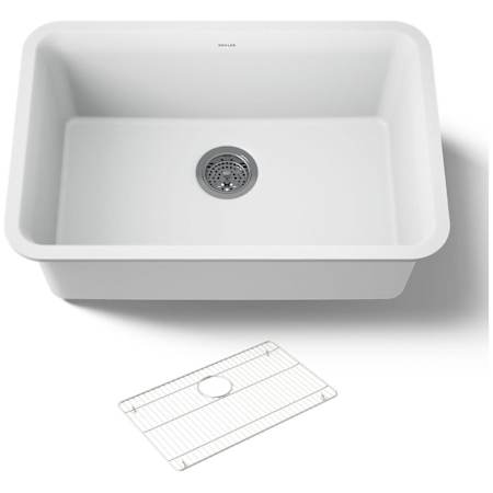 Kohler Cairn 27-1/2" Undermount Single Bowl Neoroc Granite Composite Kitchen Sink with Bottom Sink Rack Matte White