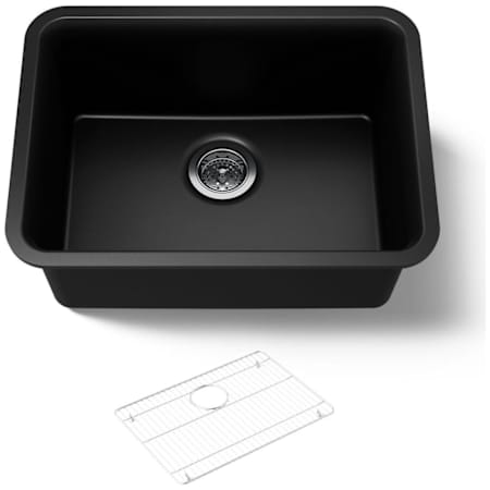 Kohler Cairn 24-1/2" Undermount Single Bowl Neoroc Granite Composite Kitchen Sink with Bottom Sink Rack Matte Black