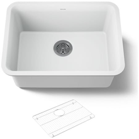 Kohler Cairn 24-1/2" Undermount Single Bowl Neoroc Granite Composite Kitchen Sink with Bottom Sink Rack Matte White