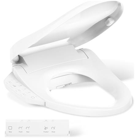 Kohler PureWash E725 Elongated Bidet Seat with Remote Control, Quiet-Close, Grip-Tight Bumpers, and Quick-Release White