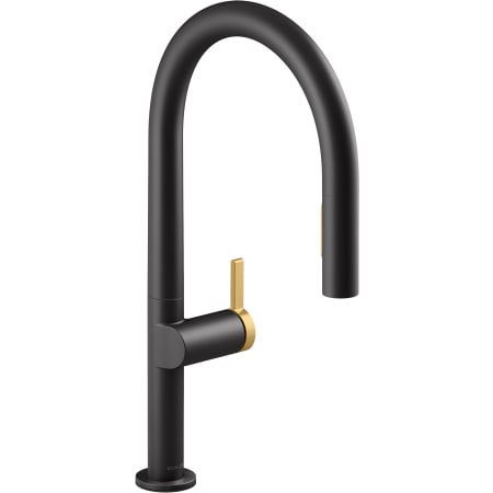 Kohler Components 1.5 GPM Single Hole Touchless Pull Down Kitchen Faucet with High-Arch Spout, Response, Sweep Spray, MasterClean, and DockNetik Technology Matte Black with Moderne Brass