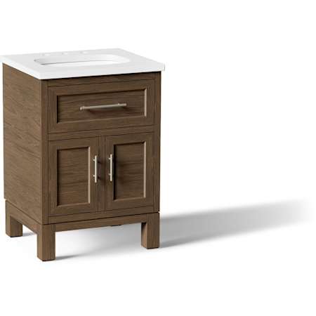 Kohler Quo 24" Free Standing Single Basin Vanity Set with Cabinet and Quartz Vanity Top Draper Oak