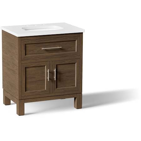 Kohler Quo 30" Free Standing Single Basin Vanity Set with Cabinet and Quartz Vanity Top Draper Oak