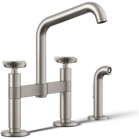 Kohler Billet 1.5 GPM Widespread Bridge Kitchen Faucet - Includes Side Spray and Dual Cross Handles Vibrant Stainless