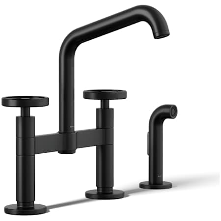 Kohler Billet 1.5 GPM Widespread Bridge Kitchen Faucet - Includes Side Spray Matte Black