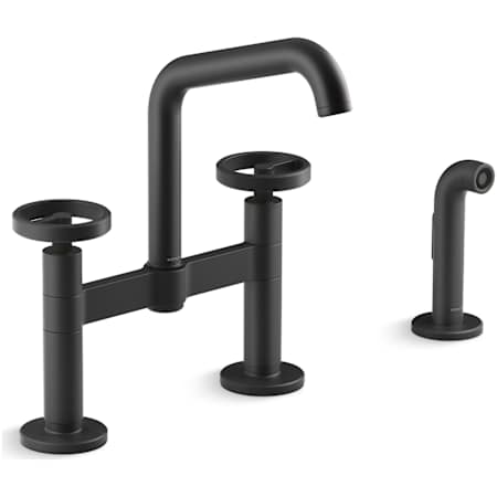 Kohler Billet 1.5 GPM Widespread Bridge Kitchen Faucet - Includes Side Spray Matte Black