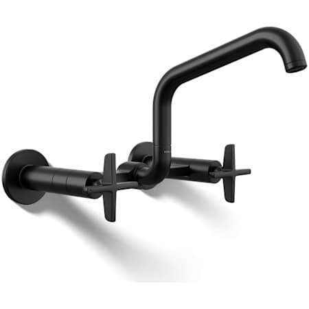 Kohler Billet 1.5 GPM Wall Mounted Widespread Bridge Kitchen Faucet with Dual Cross Handles Matte Black