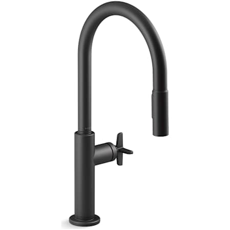 Kohler Billet 1.5 GPM Single Hole Pull Down Kitchen Faucet with Single Cross Handle Matte Black