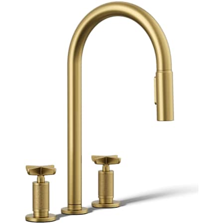 Kohler Billet 1.5 GPM Widespread Pre-Rinse Pull Down Kitchen Faucet with ProMotion Technology Vibrant Brushed Moderne Brass