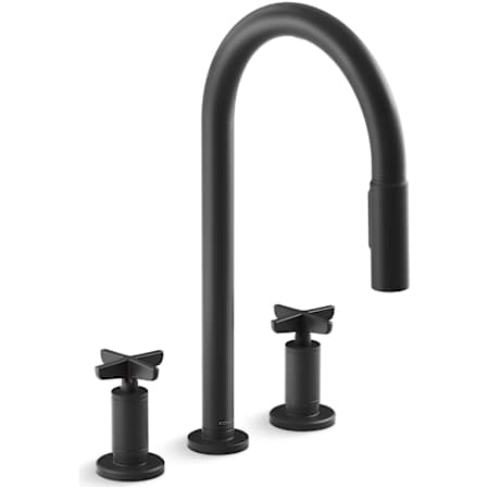 Kohler Billet 1.5 GPM Widespread Pre-Rinse Pull Down Kitchen Faucet with ProMotion Technology Matte Black