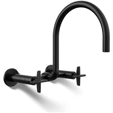 Kohler Billet 1.5 GPM Wall Mounted Widespread Bridge Kitchen Faucet with Dual Cross Handles Matte Black
