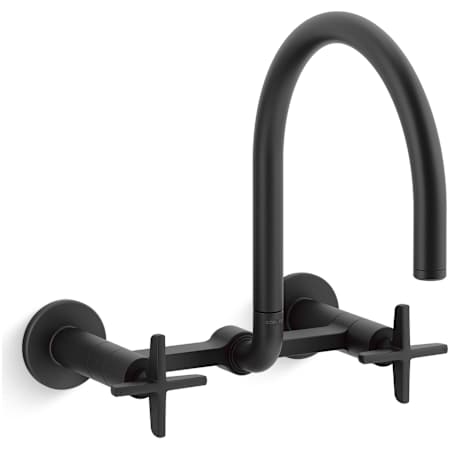 Kohler Billet 1.5 GPM Wall Mounted Widespread Bridge Pre-Rinse Kitchen Faucet with Dual Cross Handles Matte Black