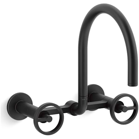 Kohler Billet 1.5 GPM Wall Mounted Widespread Bridge Kitchen Faucet Matte Black