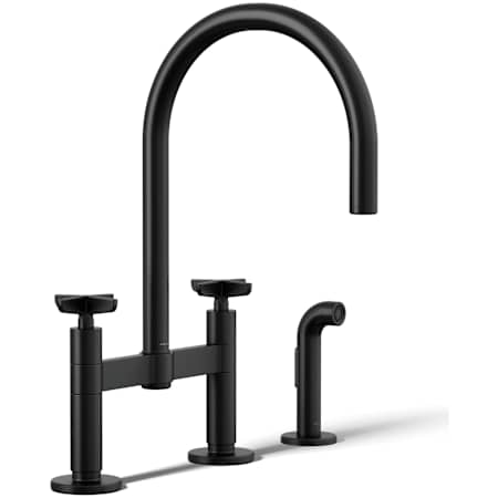 Kohler Billet 1.5 GPM Widespread Bridge Kitchen Faucet - Includes Side Spray and High-Arch Spout Matte Black