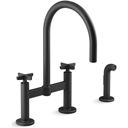 Kohler Billet 1.5 GPM Widespread Bridge Kitchen Faucet - Includes Side Spray and High-Arch Spout Matte Black