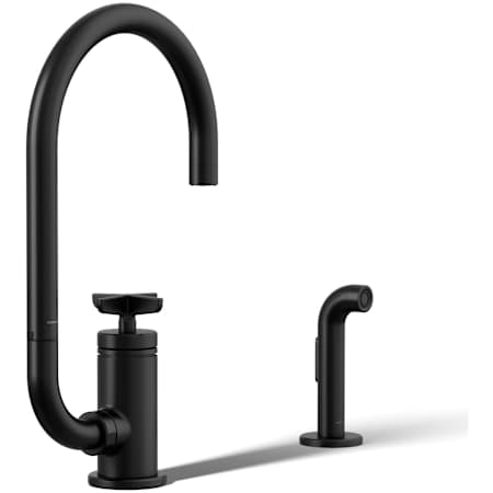 Kohler Billet 1.5 GPM Single Hole Kitchen Faucet - Includes Side Spray and Single Cross Handle Matte Black