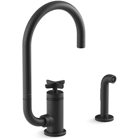 Kohler Billet 1.5 GPM Single Hole Kitchen Faucet - Includes Side Spray and Single Cross Handle Matte Black