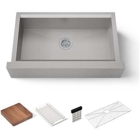 Kohler Tempered 35-7/16" Undermount Single Bowl Farmhouse Stainless Steel Workstation Kitchen Sink with Accessories Included Stainless Steel