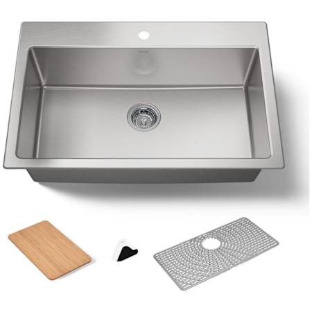 Kohler Bentham 33" Undermount Single Basin Stainless Steel Kitchen Sink with Basin Mat and Cutting Board Stainless Steel