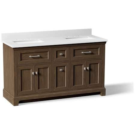 Kohler Charlemont 60" Free Standing Vanity Set with Cabinet and Stone Composite Vanity Top Draper Oak