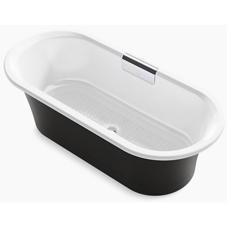 Kohler Volute 63" Free Standing Enameled Cast Iron Soaking Tub with Reinforced Resin Pedestal Base, Center Drain, Brass Drain Assembly, and Slotted Overflow White / Black / Black Base