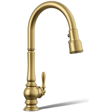 Kohler Artifacts Touchless 1.5 GPM Single Hole Pull Down Kitchen Faucet with Three-Function Spray Head Vibrant Brushed Moderne Brass