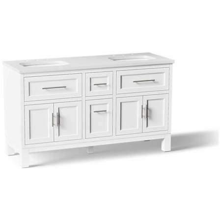 Kohler Quo 60" Free Standing Double Basin Vanity Set with Cabinet and Quartz Vanity Top White