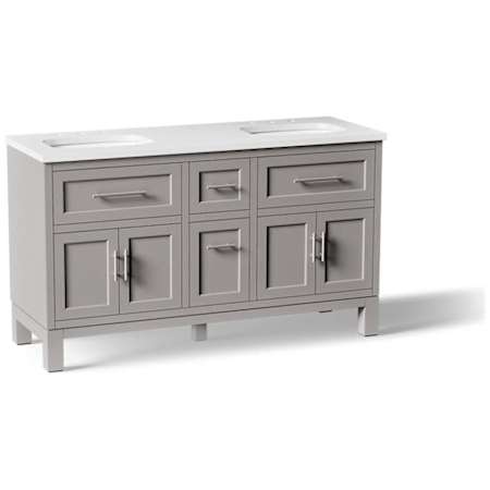 Kohler Quo 60" Free Standing Double Basin Vanity Set with Cabinet and Quartz Vanity Top Mohair Grey