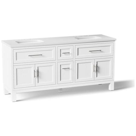 Kohler Quo 72" Free Standing Double Basin Vanity Set with Cabinet and Quartz Vanity Top White