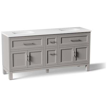 Kohler Quo 72" Free Standing Double Basin Vanity Set with Cabinet and Quartz Vanity Top Mohair Grey