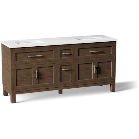 Kohler Quo 72" Free Standing Double Basin Vanity Set with Cabinet and Quartz Vanity Top Draper Oak