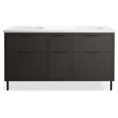 Kohler Spacity 60" Wall Mounted Double Basin Vanity Set with Cabinet and Quartz Vanity Top and Sinks Included Dark Steel