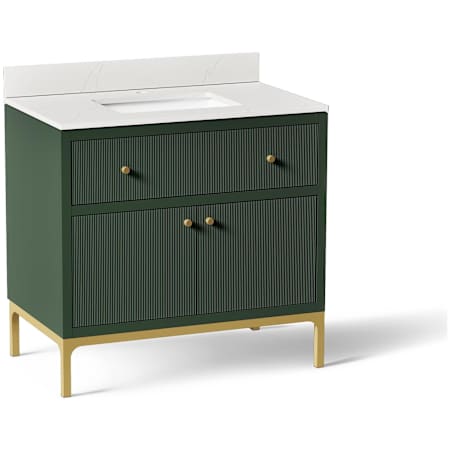 Kohler Calpa 36" Free Standing Single Basin Vanity Set with Cabinet, Quartz Vanity Top and Backsplash Emerald Green
