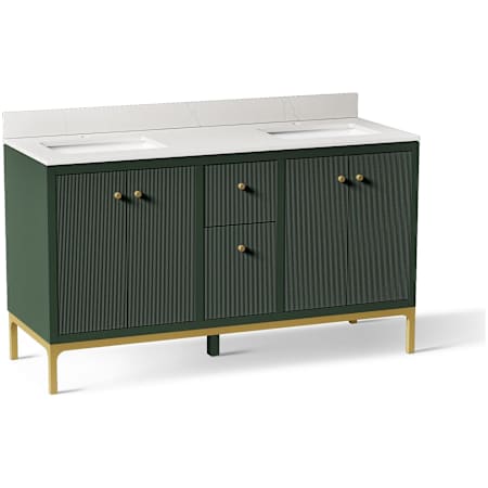 Kohler Calpa 60" Free Standing Double Basin Vanity Set with Cabinet, Quartz Vanity Top and Backsplash Emerald Green